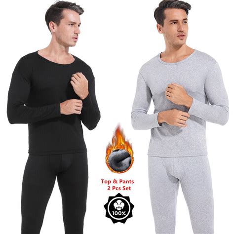 Men Winter Fleece Lined Cotton Thermal Long Johns Top Bottom