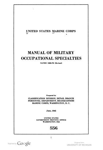 United States Marine Corps Manual Of Military Occupational Specialties