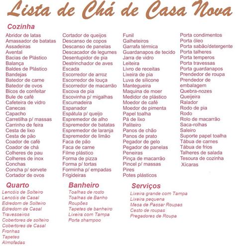 Lista De Presentes Para Ch De Casa Nova Casas Novas Como Comprar