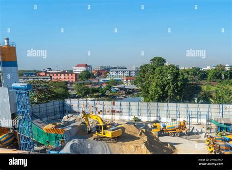 Asphalt And Cement Factory Large Piles Of Construction Sand Gravel