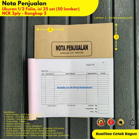 NOTA BON PENJUALAN LANDSCAPE NCR 1 2 FOLIO RANGKAP 2 PLY Lazada Indonesia