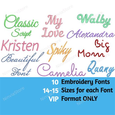 VIP Embroidery Script Fonts Bundle, Cursive Alphabet Embroidery Design ...