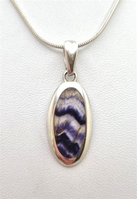 Medium Modern Oval Blue John Pendant - Blue John Cavern