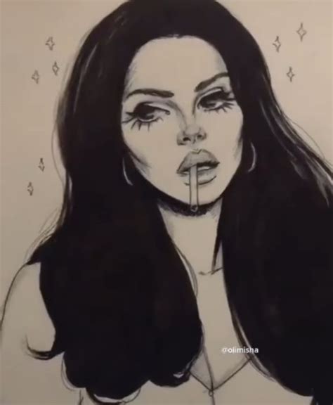 A Drawing Of A Woman With Long Black Hair And Piercings On Her Nose Is