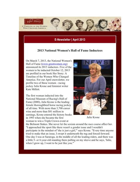 2013 National Women’s Hall of Fame Inductees – April 2013 Newsletter ...