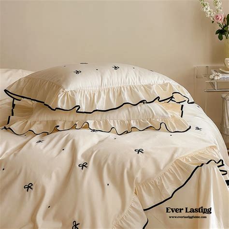 Silky Ribbon Ruffle Bedding Set Cream White Best Stylish Bedding Ever Lasting