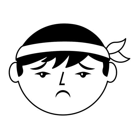 cartoon sad face chinese man vector illustration black and white design ...