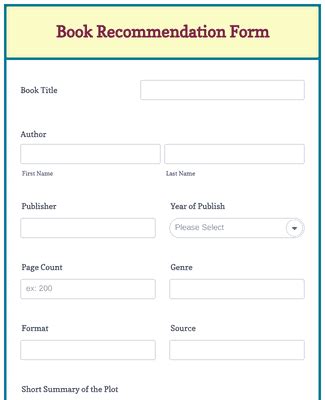 Book Recommendation Form Template Jotform