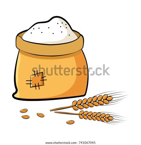 Bag Flour Wheat Spikes Grains Vector Stock Vector Royalty Free