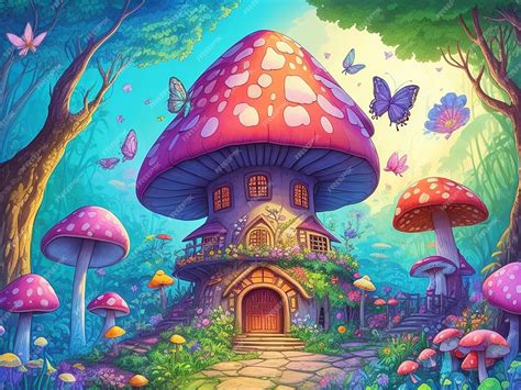 Premium AI Image | Mushroom House cartoon Illustration