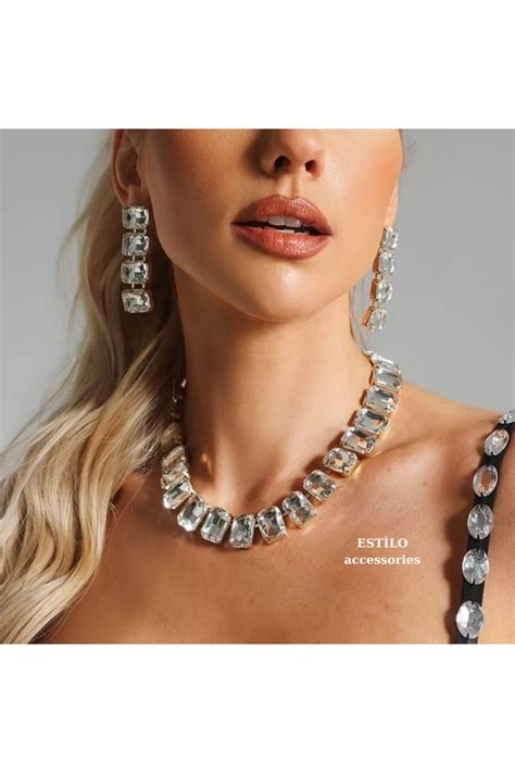 Estilo Lingerie Beyaz Kristal Taşlı i Model Lüks Takı Seti Nişan Seti Davet Seti Hediye Takı
