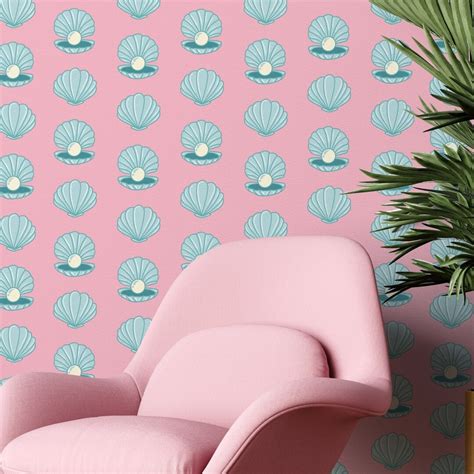 Pink Peel and Stick Shell Wallpaper Blue Shell Wallpaper - Etsy