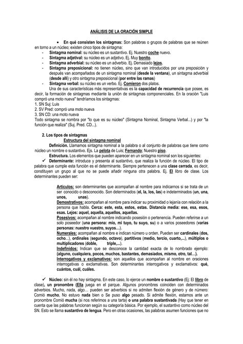 Unidades 5 6 Y 7 Análisis De La Oración Simple Pdf