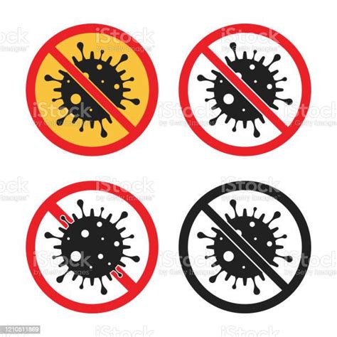 바이러스 기호 없음 중지 코로나 바이러스 아이콘 세트 금지됨에 대한 스톡 벡터 아트 및 기타 이미지 금지됨 아이콘 전염병