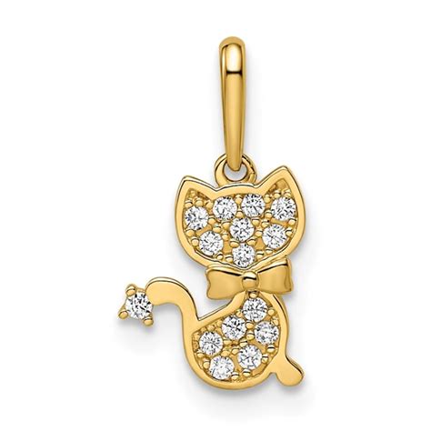 14k Yellow Gold Cubic Zirconia Cat Pendant 1brk7a