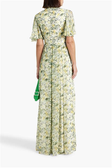 Mikael Aghal Pleated Floral Print Chiffon Maxi Dress The Outnet