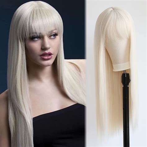 Towarm Long Straight Platinum Blonde With Bangs Synthetic None Lace