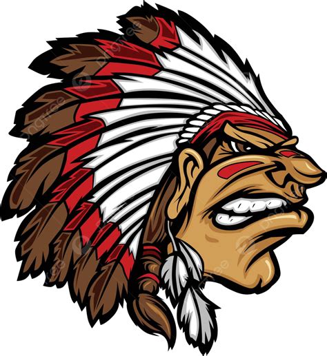 Indian Chief Mascot Head Cartoon Vector Graphic Head Natives Headdress