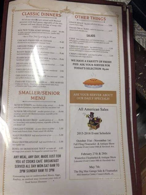 Menu Of Cook S Cafe In Lincoln NE 68505