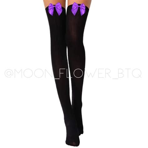 Moonflowerbtq Accessories Plus Size Satin Bow Thigh High Stockings Black Purple Poshmark