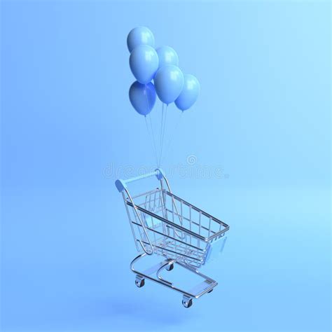 Flying Shopping Cart With Shopping Bags On A Pink Background Stock