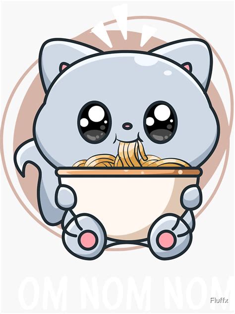 Kawaii Anime Designs Kawaii Anime Cat Eating Ramen Noodles Sticker