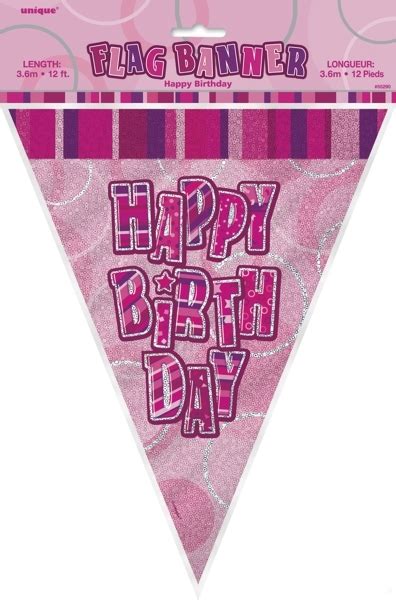 Glitz Pink Happy Birthday Flag Banner 36m Pk 1 Au