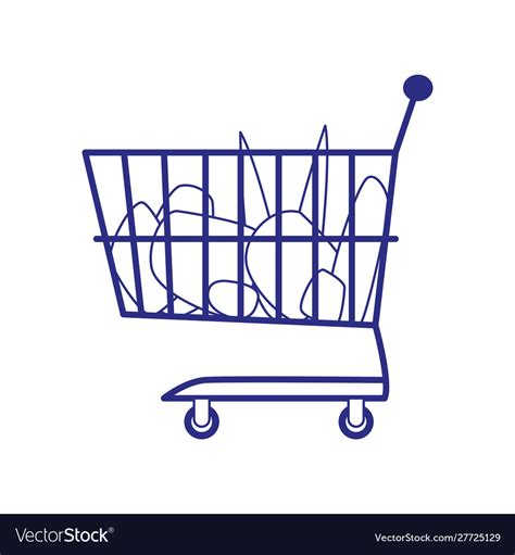 Supermarket cart with groceries flat design Vector Image