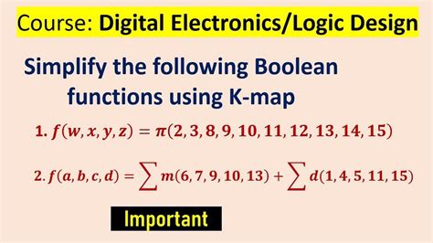 Simplify The Following Boolean Functions Using K Map Youtube