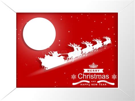 Vector Illustration with Santa Claus Flying with Deer. Paper Art Style Stock Vector ...