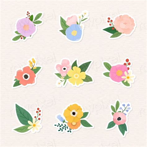 Colorful Floral Sticker Set Vector Premium Vector Rawpixel