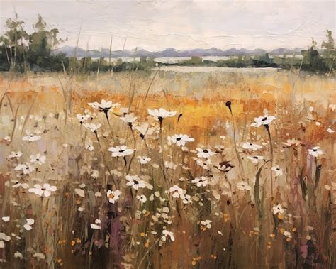 Premium Photo Wildflower Field Landscape Oil Painting