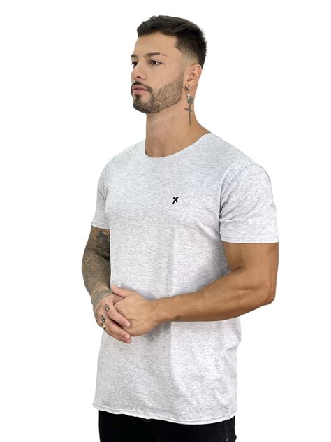 Camiseta Longline Masculina Branca Marmorizada Básica Premium