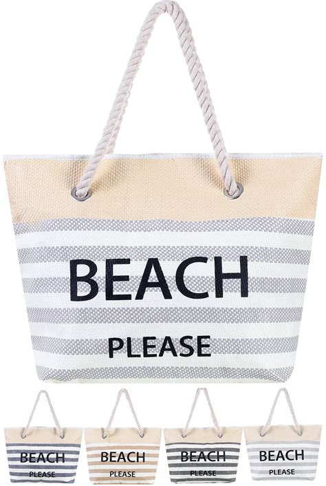 Prahalum Beach Bags For Women Large Waterproof Sandproof Canvas Beach