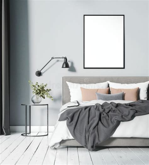 Quarto Escandinavo Azul claro Moderno Quadro Em Branco Ilustração