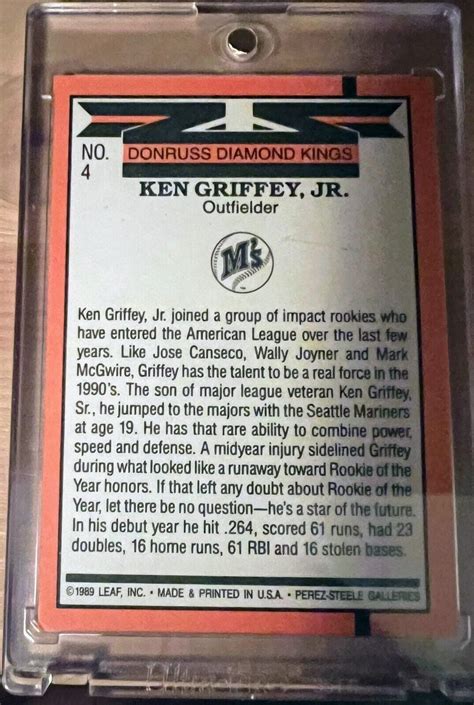 Donruss Ken Griffey Jr Diamond Kings Nm Rookie Year Error