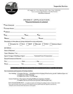 Fillable Online Building Permit Application City Of Waco Texas Fax