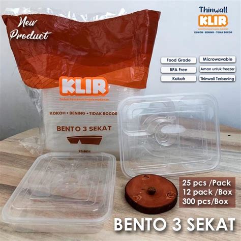 Jual Thinwall Klir Bento 3 Sekat Kotak Makanan Isi 25 Set Shopee