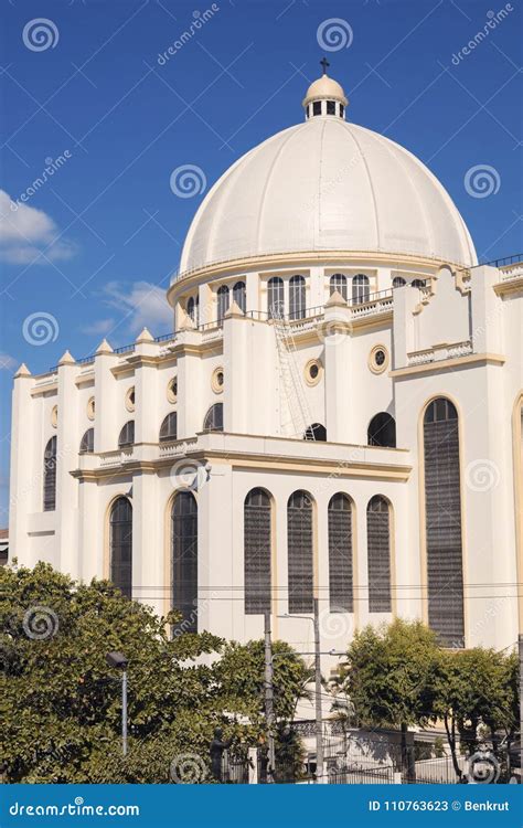 San Salvador Cathedral stock image. Image of blue, street - 110763623