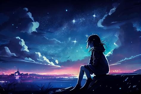 Premium Photo | Alone anime girl in the night sky Generative AI Generative AI