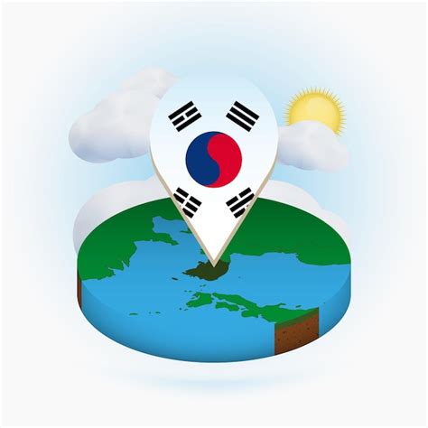 Premium Vector Isometric Round Map Of South Korea And Point Marker