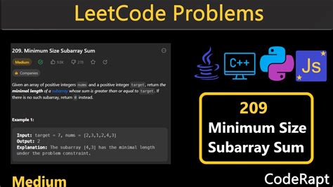 Minimum Size Subarray Sum Leetcode Q 209 Python C Java JS