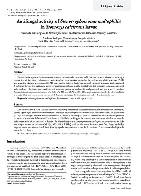 (PDF) Antifungal activity of Stenotrophomonas maltophilia in Stomoxys ...