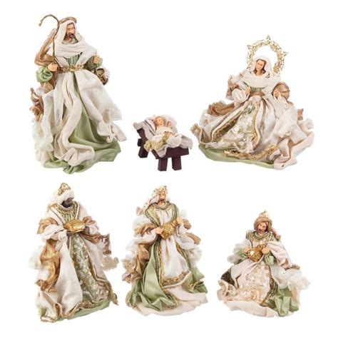 Natività completa vestiti in tessuto Bianco e Verde h 28 cm Maisons