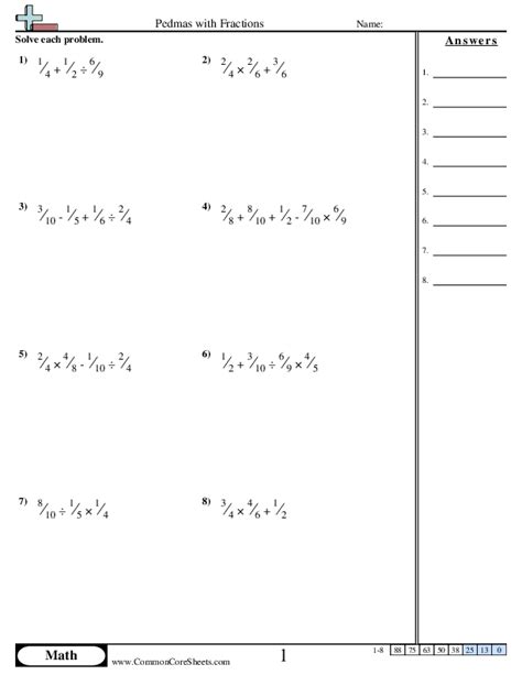 Pedmas With Fractions Worksheet Download