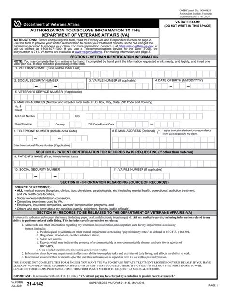 Va Form 21 4142 ≡ Fill Out Printable Pdf Forms Online