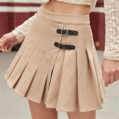 Kpop Khaki Pleated Skirt Hot Girl College Style Preppy Temu