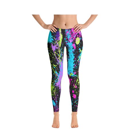 Womens Leggings, Retro 80s Neon Leggings, Paint Splatter Stretch ...