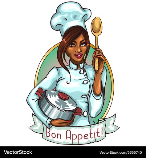 Pretty Chef With Pot And Spoon Royalty Free Vector Image