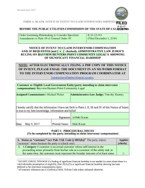 Fillable Online Docs Cpuc Ca FORM A BLANK NOTICE OF INTENT TO CLAIM